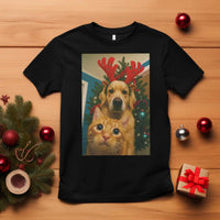 Funny Cat With Dog Selfie Christmas T Shirt Pet Lover Xmas Gift - Wonder Print Shop