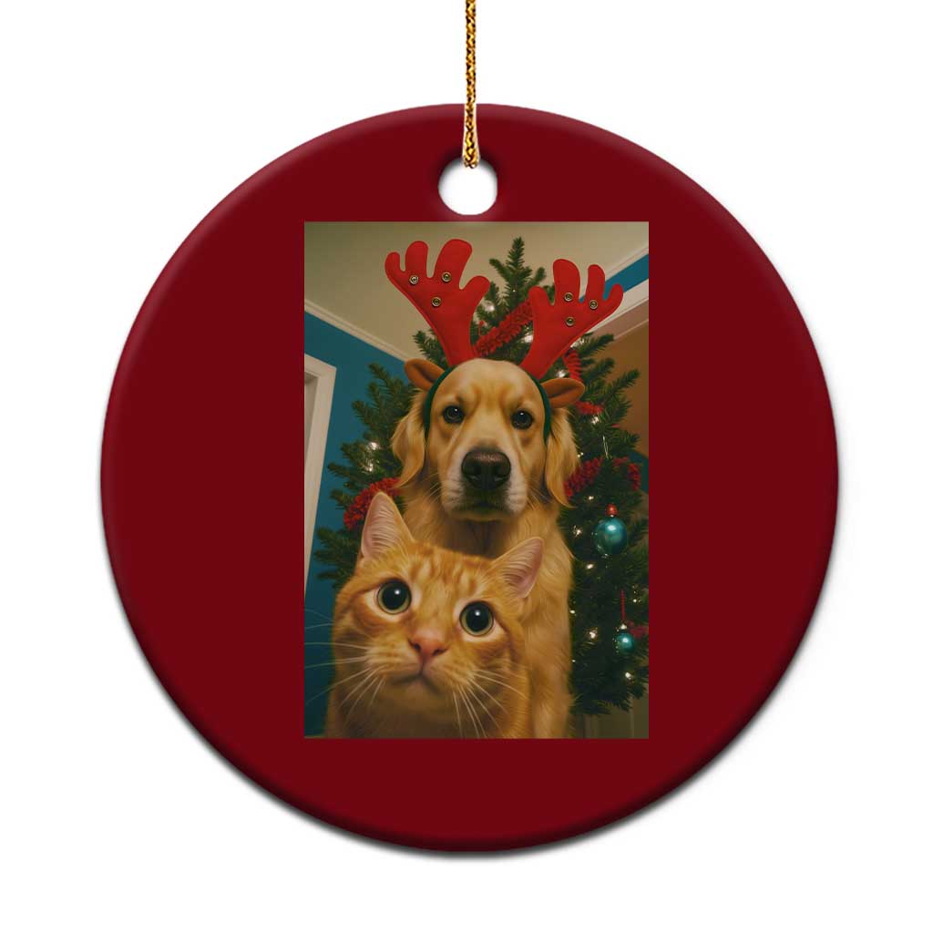 Funny Cat With Dog Selfie Christmas Ceramic Ornament Pet Lover Xmas Gift - Wonder Print Shop