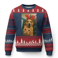 Funny Cat With Dog Selfie Xmas Ugly Christmas Sweater Pet Lover Xmas Gift - Wonder Print Shop