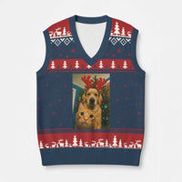 Funny Cat With Dog Selfie Xmas V-Neck Knit Sweater Vest Pet Lover Xmas Gift - Wonder Print Shop