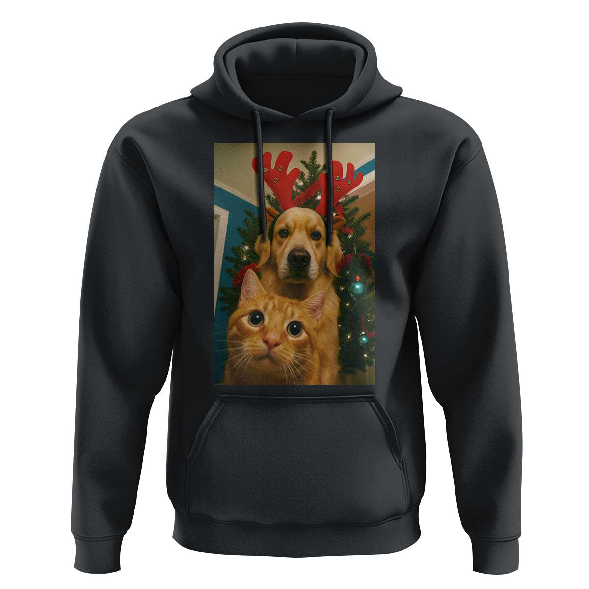 Funny Cat With Dog Selfie Christmas Hoodie Pet Lover Xmas Gift - Wonder Print Shop