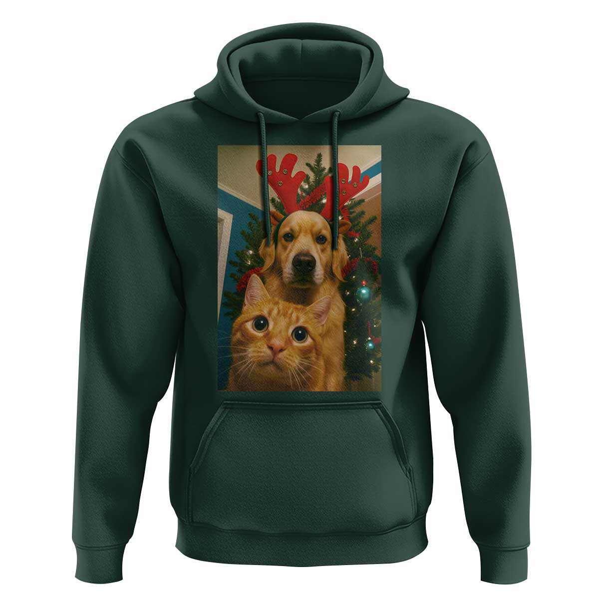 Funny Cat With Dog Selfie Christmas Hoodie Pet Lover Xmas Gift - Wonder Print Shop