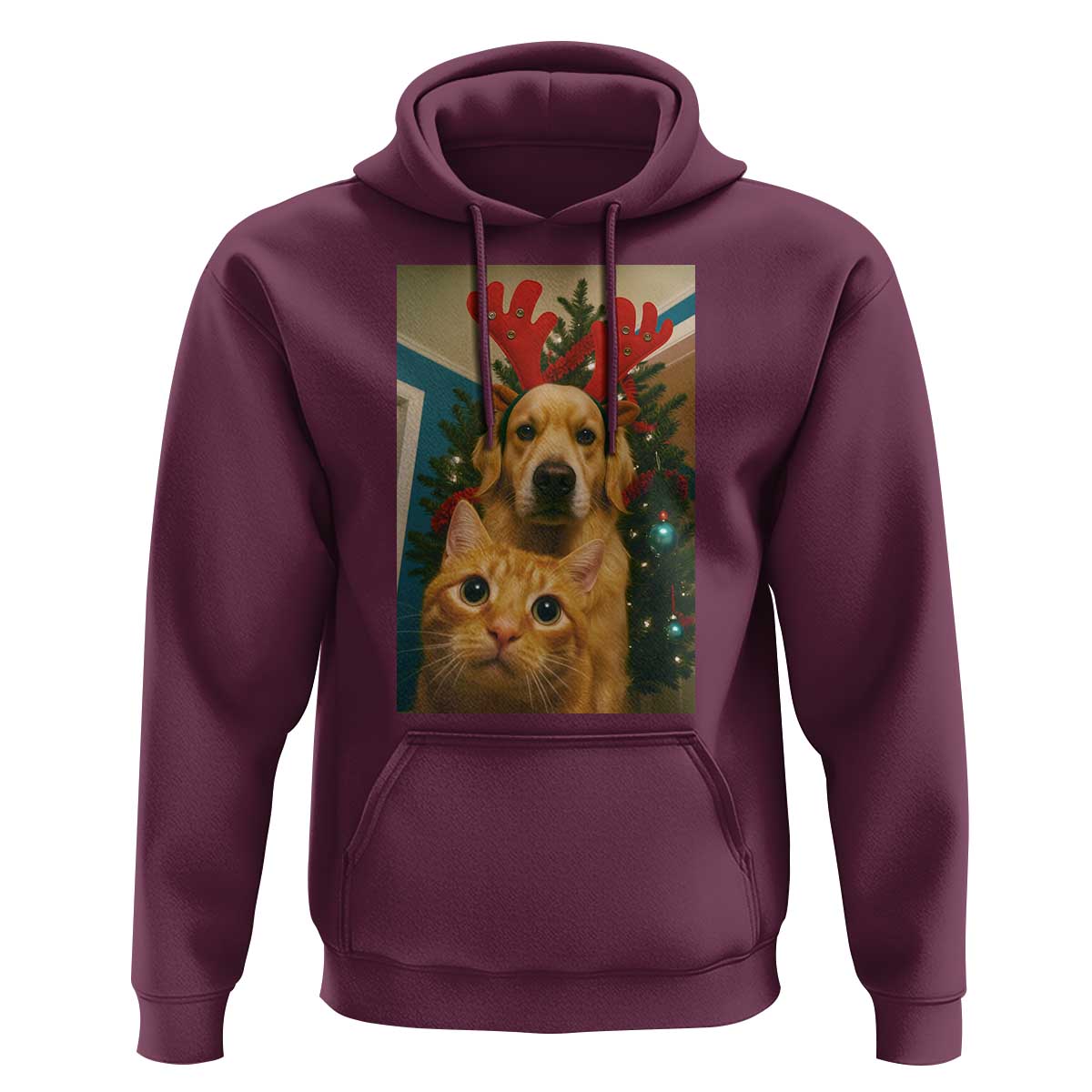 Funny Cat With Dog Selfie Christmas Hoodie Pet Lover Xmas Gift - Wonder Print Shop