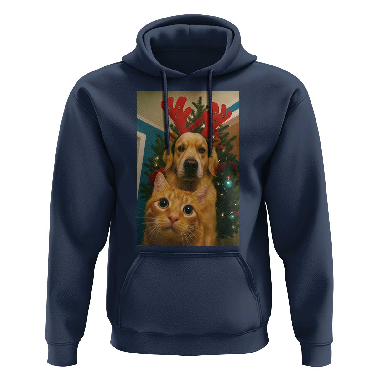 Funny Cat With Dog Selfie Christmas Hoodie Pet Lover Xmas Gift - Wonder Print Shop