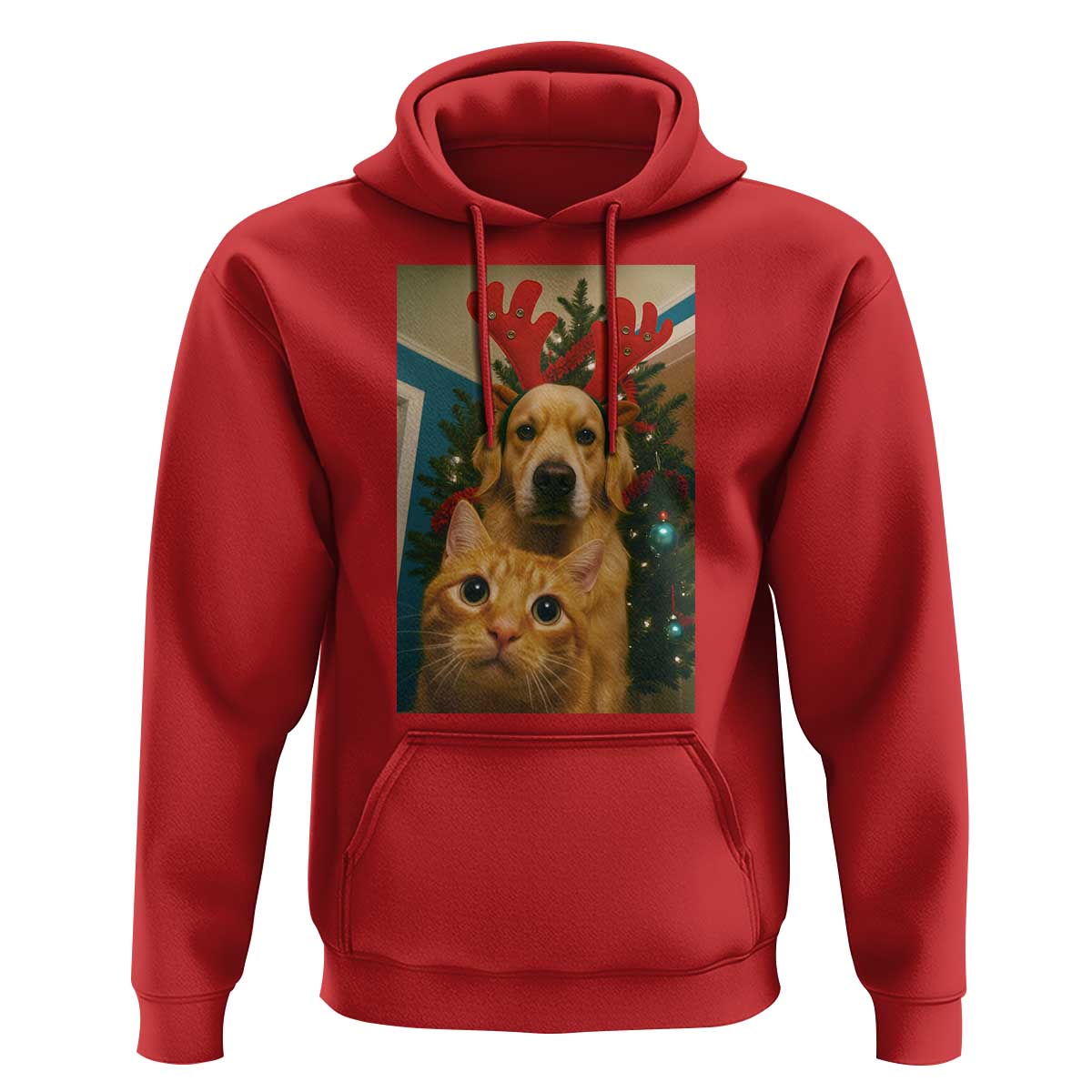 Funny Cat With Dog Selfie Christmas Hoodie Pet Lover Xmas Gift - Wonder Print Shop