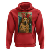 Funny Cat With Dog Selfie Christmas Hoodie Pet Lover Xmas Gift - Wonder Print Shop