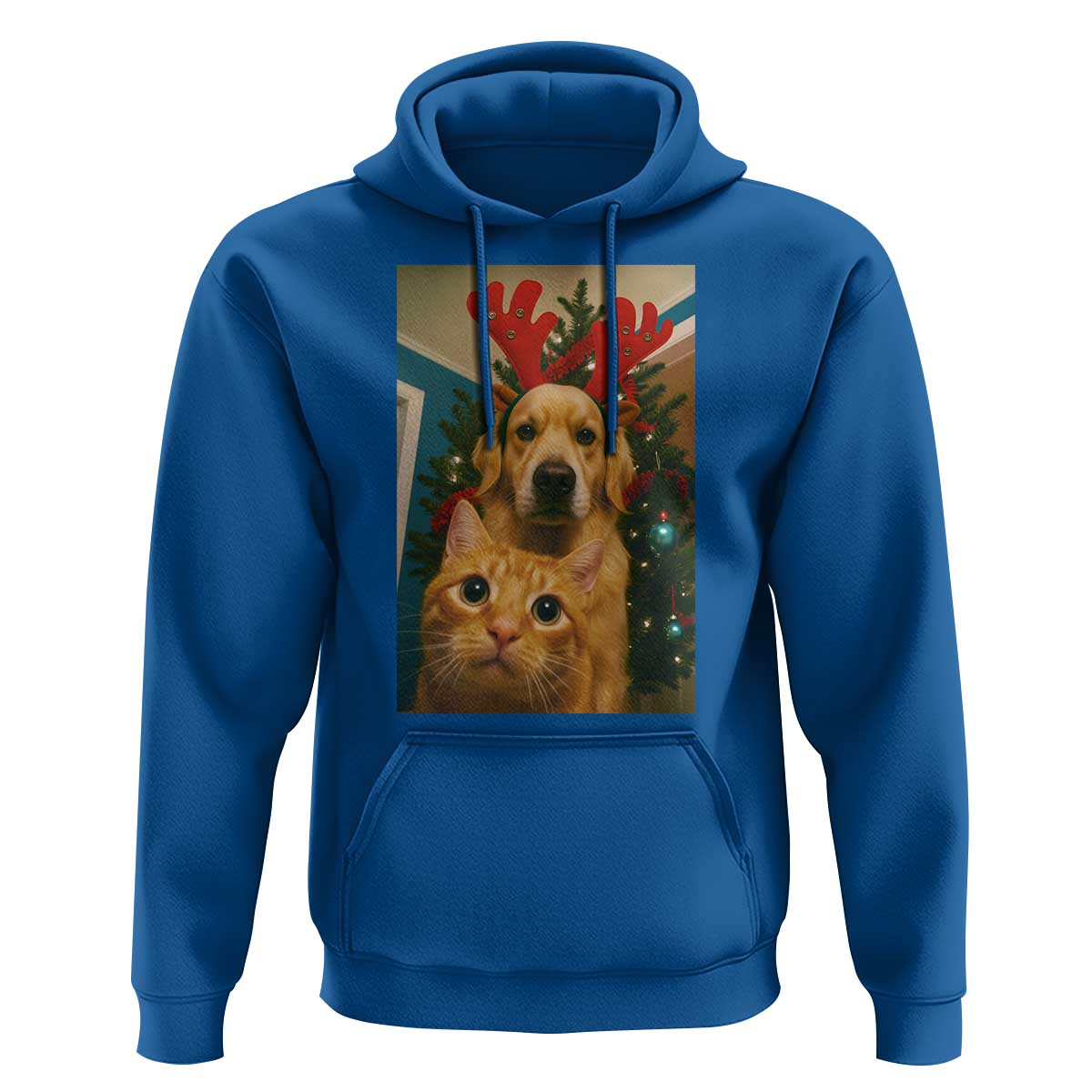 Funny Cat With Dog Selfie Christmas Hoodie Pet Lover Xmas Gift - Wonder Print Shop
