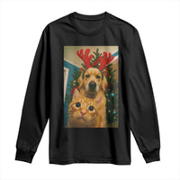 Funny Cat With Dog Selfie Christmas Long Sleeve Shirt Pet Lover Xmas Gift - Wonder Print Shop