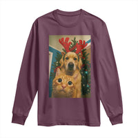 Funny Cat With Dog Selfie Christmas Long Sleeve Shirt Pet Lover Xmas Gift - Wonder Print Shop