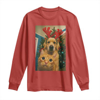 Funny Cat With Dog Selfie Christmas Long Sleeve Shirt Pet Lover Xmas Gift - Wonder Print Shop