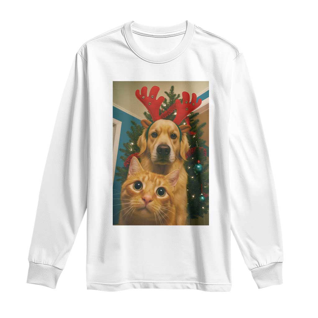 Funny Cat With Dog Selfie Christmas Long Sleeve Shirt Pet Lover Xmas Gift - Wonder Print Shop