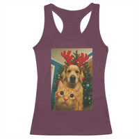 Funny Cat With Dog Selfie Christmas Racerback Tank Top Pet Lover Xmas Gift - Wonder Print Shop