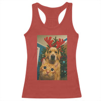 Funny Cat With Dog Selfie Christmas Racerback Tank Top Pet Lover Xmas Gift - Wonder Print Shop