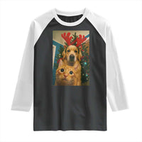 Funny Cat With Dog Selfie Christmas Raglan Shirt Pet Lover Xmas Gift - Wonder Print Shop
