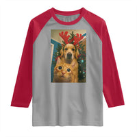 Funny Cat With Dog Selfie Christmas Raglan Shirt Pet Lover Xmas Gift - Wonder Print Shop