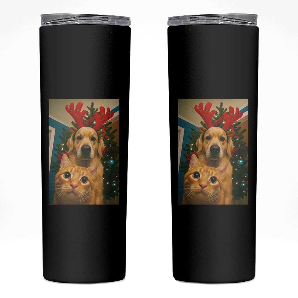 Funny Cat With Dog Selfie Christmas Skinny Tumbler Pet Lover Xmas Gift - Wonder Print Shop
