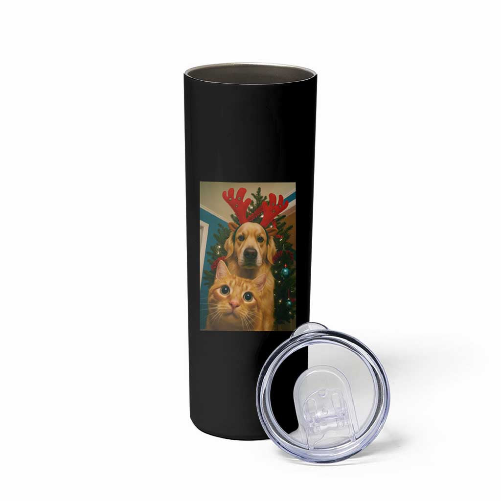 Funny Cat With Dog Selfie Christmas Skinny Tumbler Pet Lover Xmas Gift - Wonder Print Shop