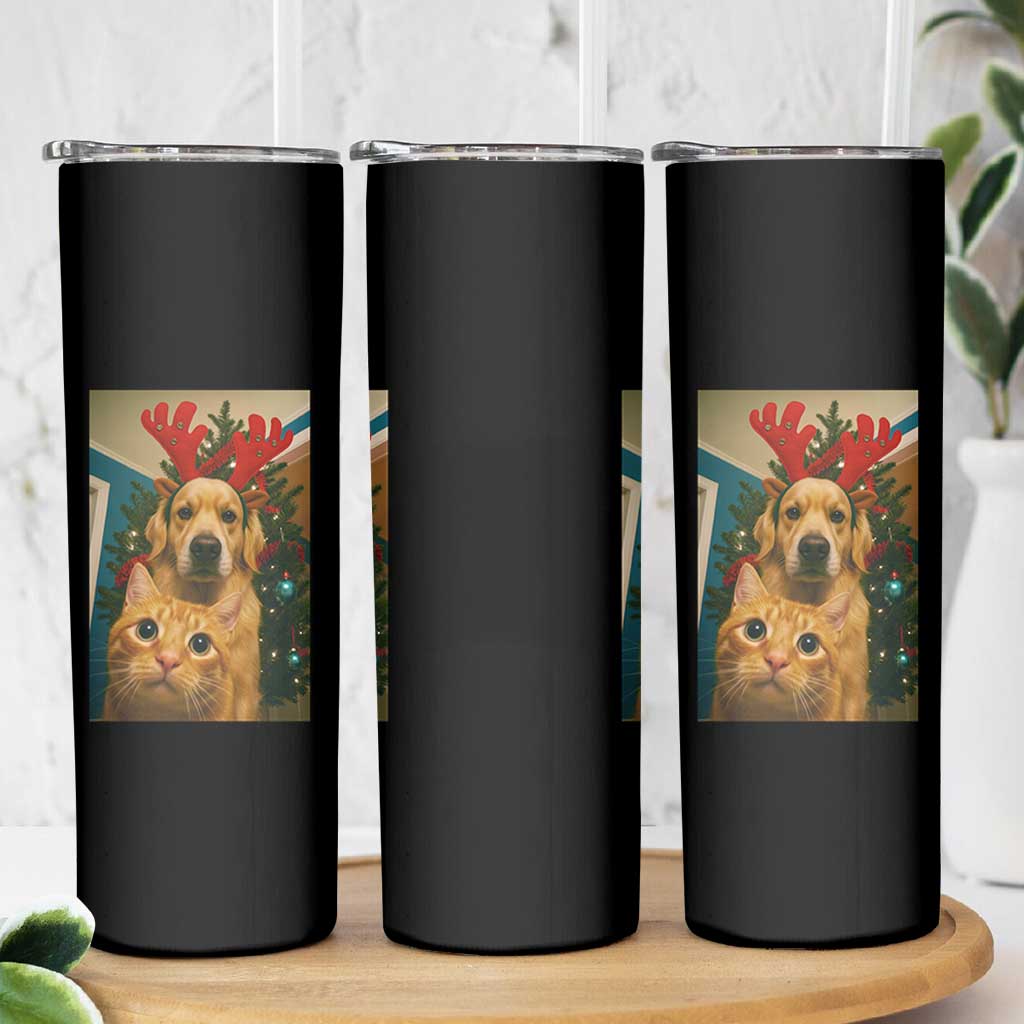 Funny Cat With Dog Selfie Christmas Skinny Tumbler Pet Lover Xmas Gift - Wonder Print Shop