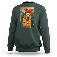 Funny Cat With Dog Selfie Christmas Sweatshirt Pet Lover Xmas Gift - Wonder Print Shop