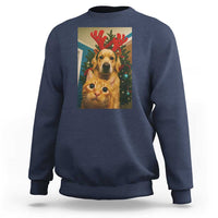 Funny Cat With Dog Selfie Christmas Sweatshirt Pet Lover Xmas Gift - Wonder Print Shop