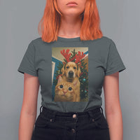 Funny Cat With Dog Selfie Christmas T Shirt For Women Pet Lover Xmas Gift - Wonder Print Shop