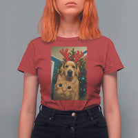 Funny Cat With Dog Selfie Christmas T Shirt For Women Pet Lover Xmas Gift - Wonder Print Shop