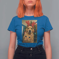 Funny Cat With Dog Selfie Christmas T Shirt For Women Pet Lover Xmas Gift - Wonder Print Shop