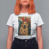 Funny Cat With Dog Selfie Christmas T Shirt For Women Pet Lover Xmas Gift - Wonder Print Shop