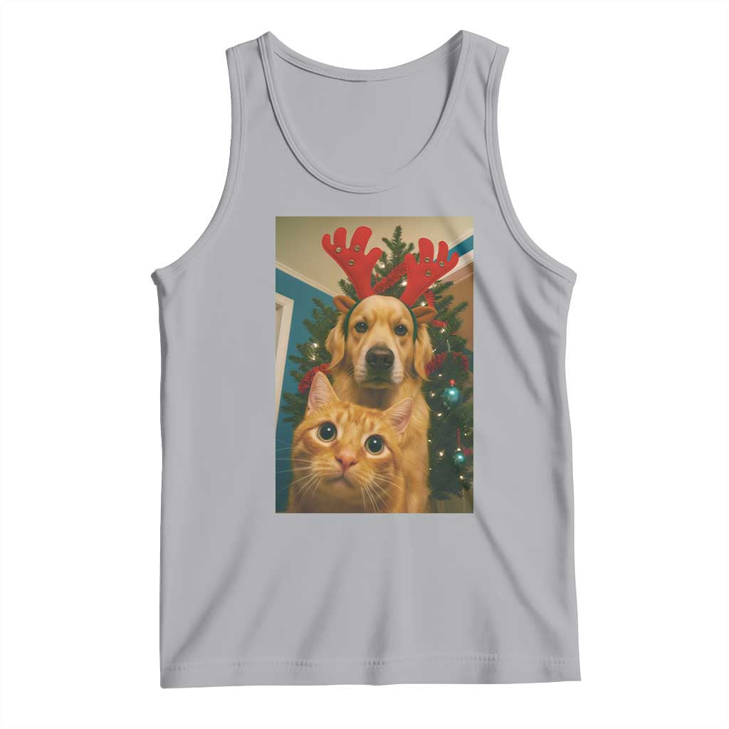 Funny Cat With Dog Selfie Christmas Tank Top Pet Lover Xmas Gift - Wonder Print Shop
