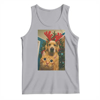 Funny Cat With Dog Selfie Christmas Tank Top Pet Lover Xmas Gift - Wonder Print Shop
