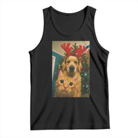 Funny Cat With Dog Selfie Christmas Tank Top Pet Lover Xmas Gift - Wonder Print Shop