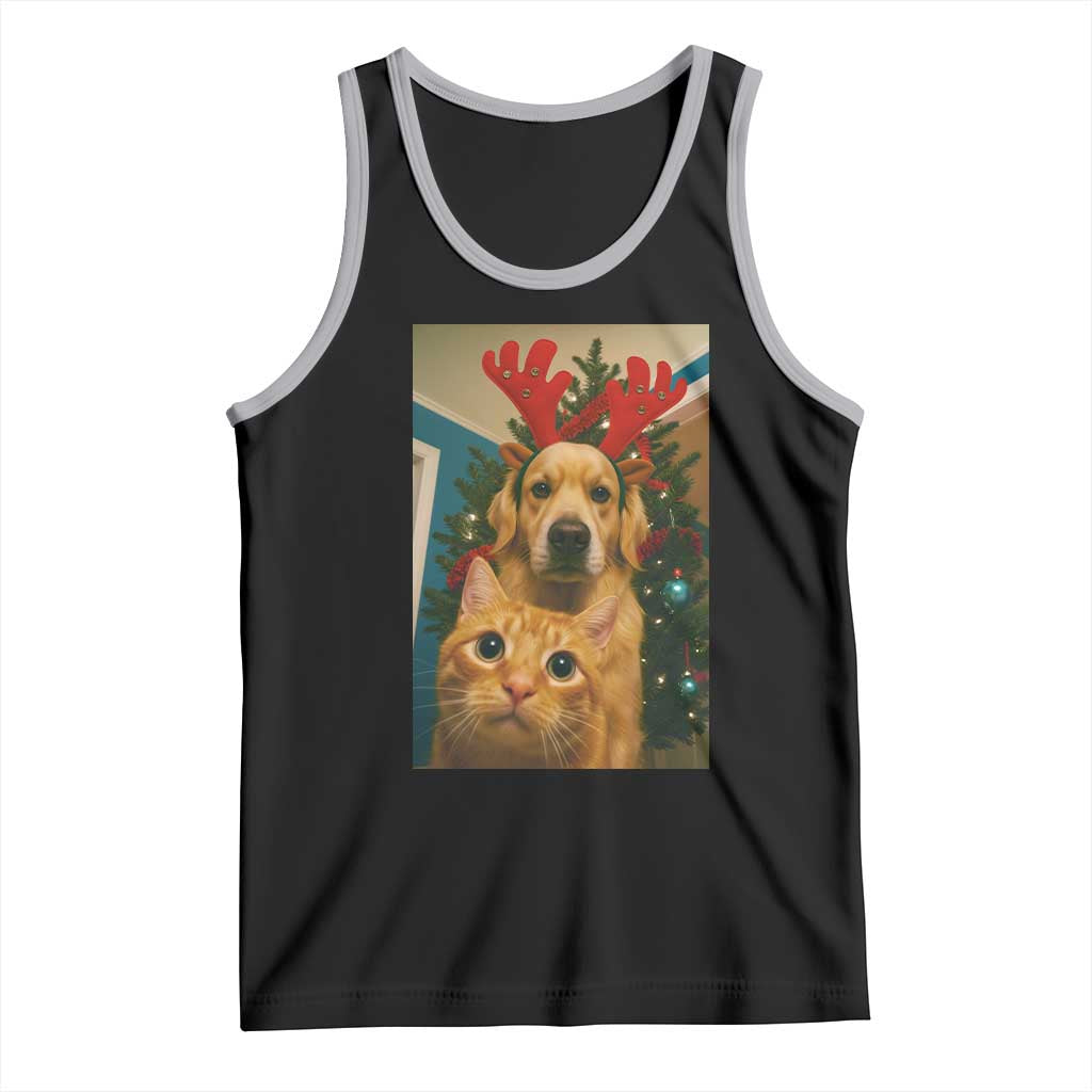 Funny Cat With Dog Selfie Christmas Tank Top Pet Lover Xmas Gift - Wonder Print Shop