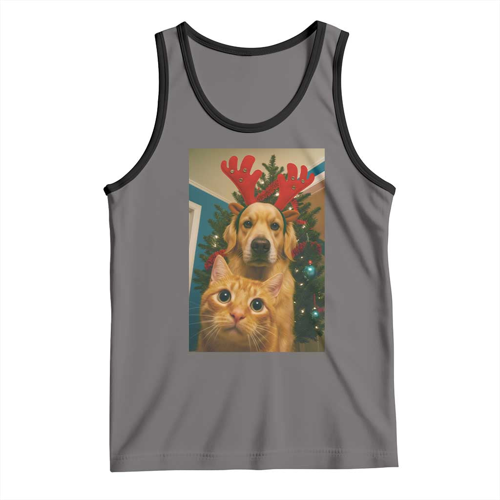 Funny Cat With Dog Selfie Christmas Tank Top Pet Lover Xmas Gift - Wonder Print Shop