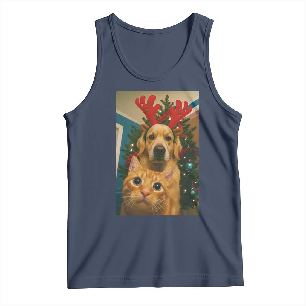 Funny Cat With Dog Selfie Christmas Tank Top Pet Lover Xmas Gift - Wonder Print Shop