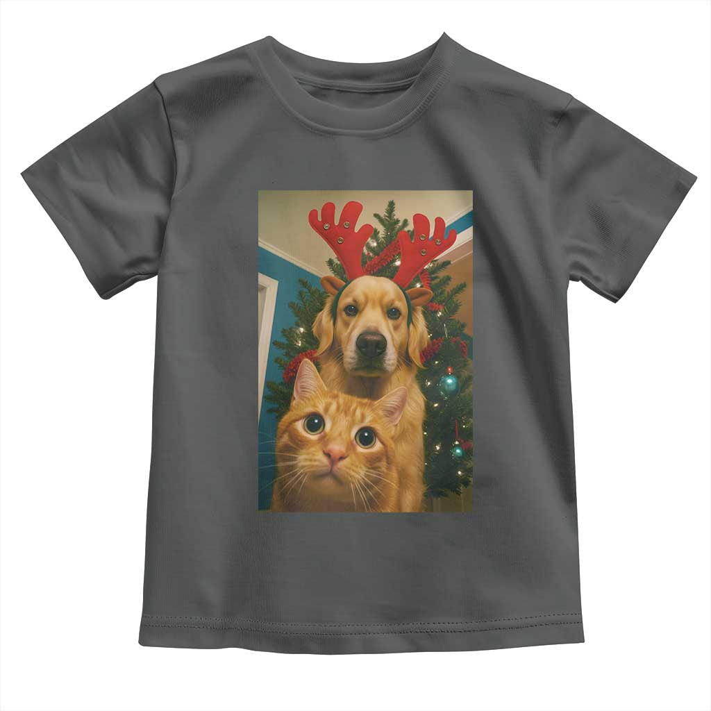 Funny Cat With Dog Selfie Christmas Toddler T Shirt Pet Lover Xmas Gift - Wonder Print Shop