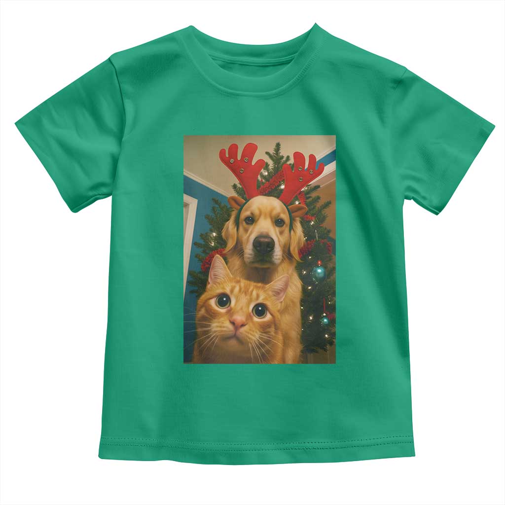 Funny Cat With Dog Selfie Christmas Toddler T Shirt Pet Lover Xmas Gift - Wonder Print Shop