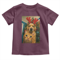 Funny Cat With Dog Selfie Christmas Toddler T Shirt Pet Lover Xmas Gift - Wonder Print Shop