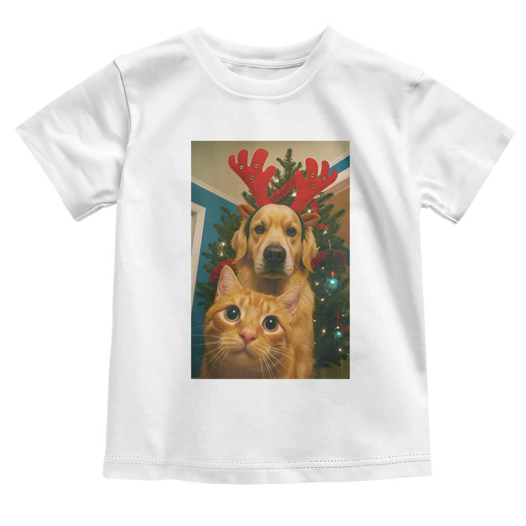 Funny Cat With Dog Selfie Christmas Toddler T Shirt Pet Lover Xmas Gift - Wonder Print Shop