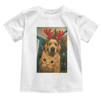 Funny Cat With Dog Selfie Christmas Toddler T Shirt Pet Lover Xmas Gift - Wonder Print Shop