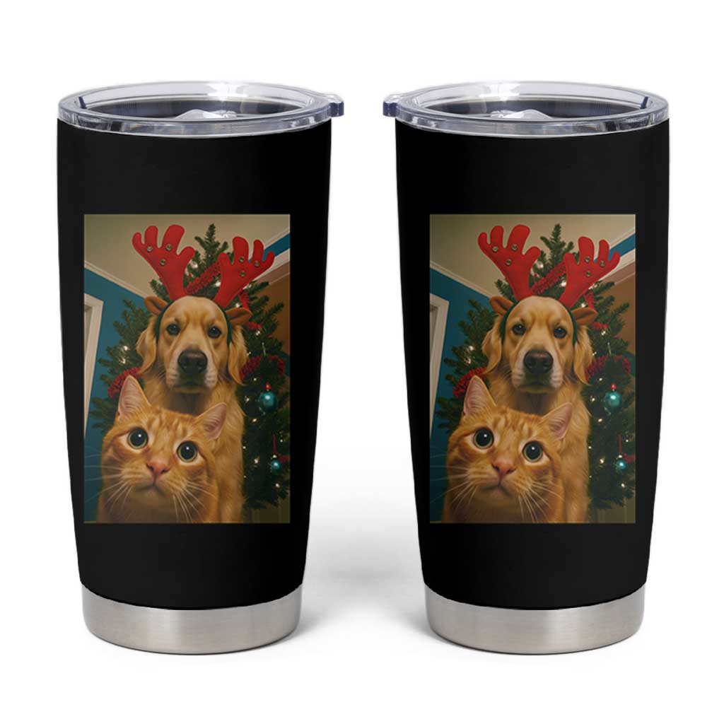 Funny Cat With Dog Selfie Christmas Tumbler Cup Pet Lover Xmas Gift - Wonder Print Shop