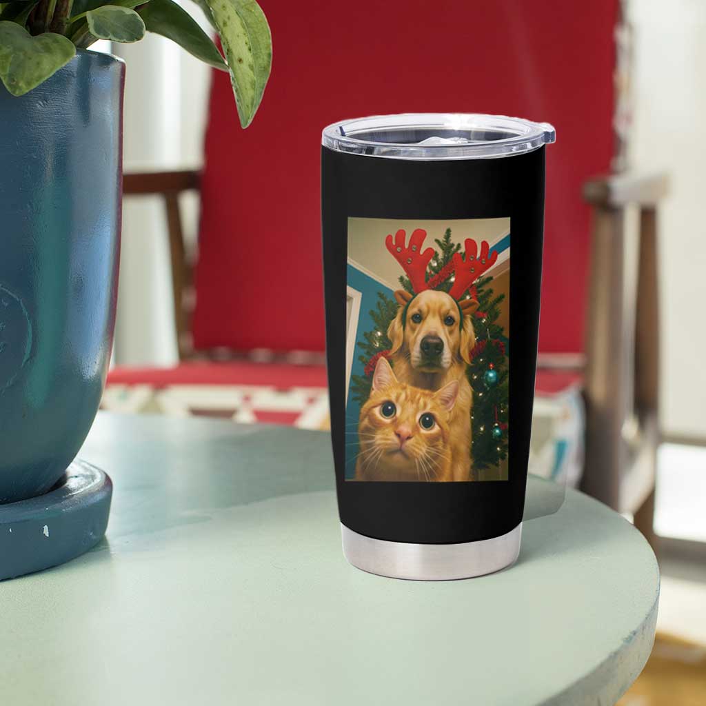 Funny Cat With Dog Selfie Christmas Tumbler Cup Pet Lover Xmas Gift - Wonder Print Shop