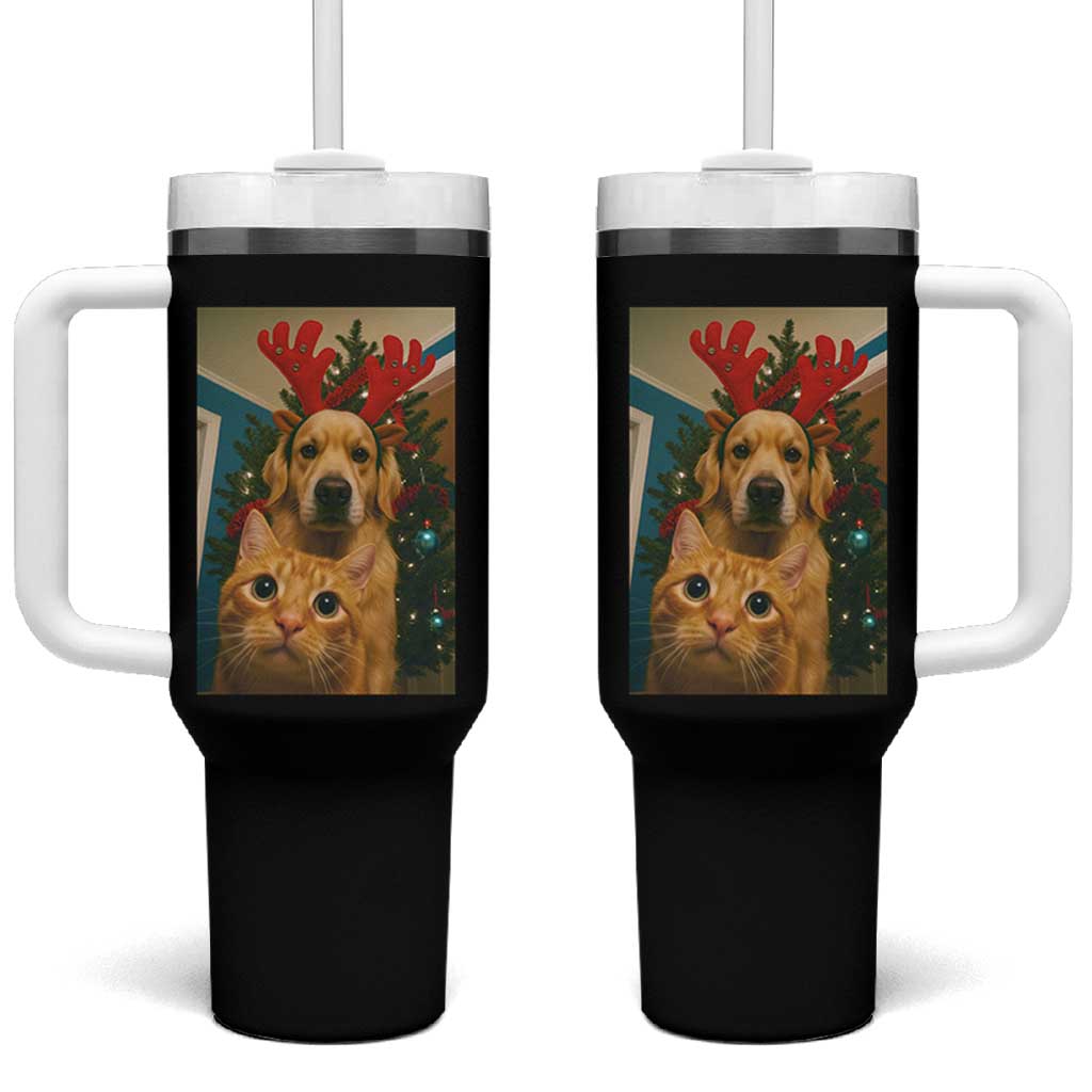 Funny Cat With Dog Selfie Christmas Tumbler With Handle Pet Lover Xmas Gift - Wonder Print Shop