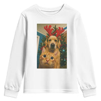 Funny Cat With Dog Selfie Christmas Youth Sweatshirt Pet Lover Xmas Gift - Wonder Print Shop