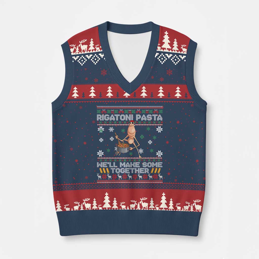 Marcus The Worm Xmas Meme V-Neck Knit Sweater Vest Rigatoni Pasta We Will Make Some Together - Wonder Print Shop