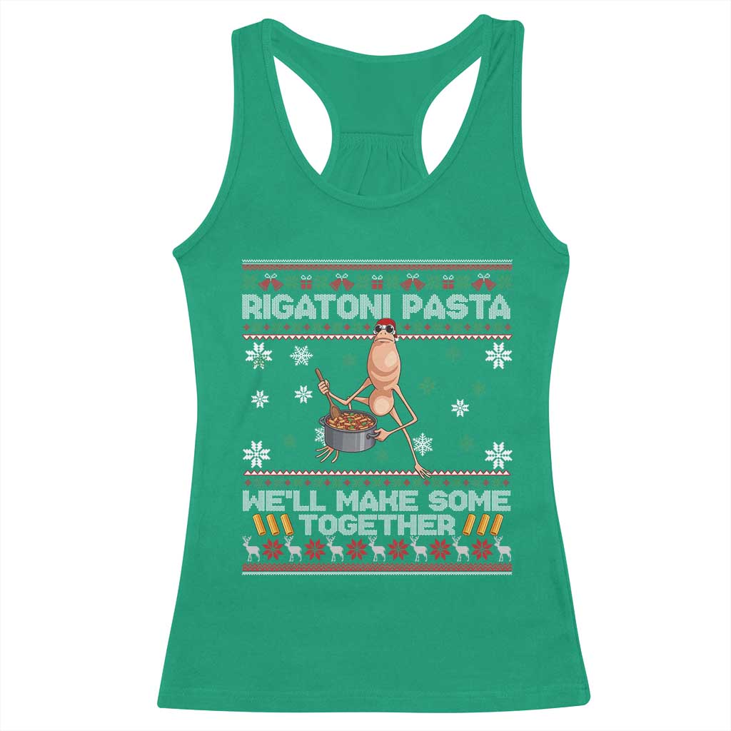 Marcus The Worm Christmas Meme Racerback Tank Top Rigatoni Pasta We Will Make Some Together - Wonder Print Shop