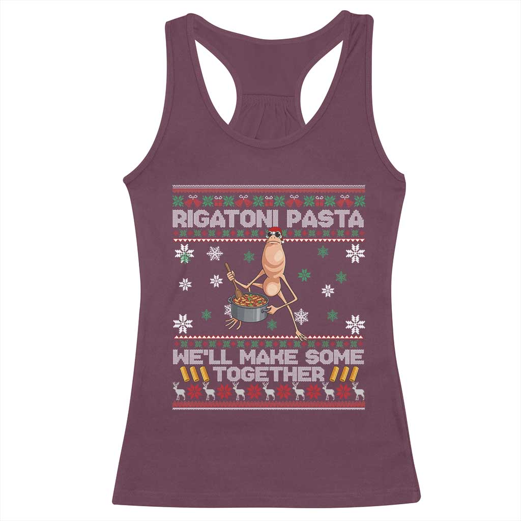 Marcus The Worm Christmas Meme Racerback Tank Top Rigatoni Pasta We Will Make Some Together - Wonder Print Shop