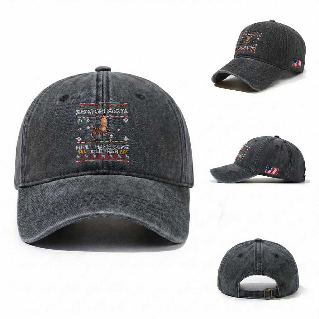 Marcus The Worm Christmas Meme Washed Cotton Baseball Cap Rigatoni Pasta We Will Make Some Together