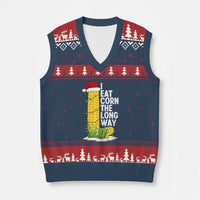 I Eat Corn The Long Way V-Neck Knit Sweater Vest Funny Corn Adult Humor Christmas - Wonder Print Shop