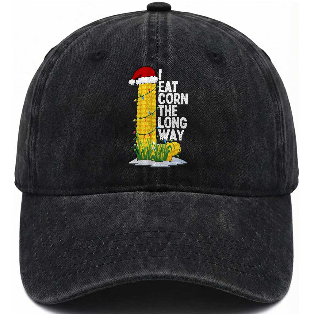 I Eat Corn The Long Way Washed Cotton Baseball Cap Funny Corn Adult Humor Christmas
