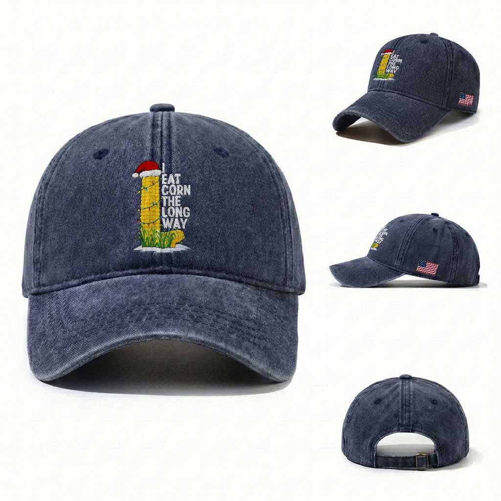 I Eat Corn The Long Way Washed Cotton Baseball Cap Funny Corn Adult Humor Christmas